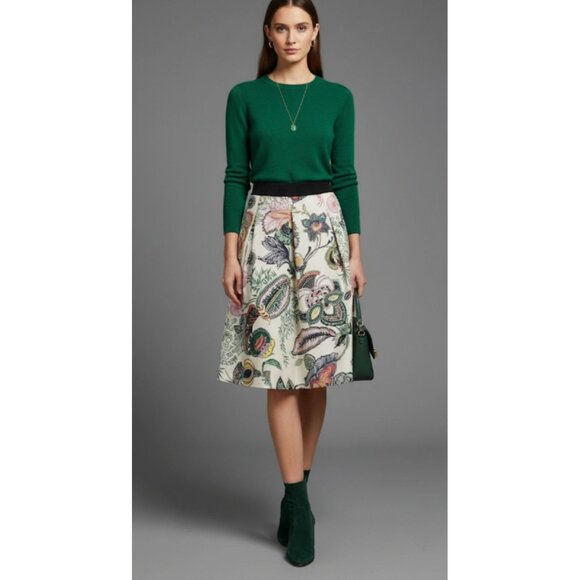 NWT Roberta Scarpa Whimsical Paisley Floral Elastic Waist Pleated Skirt Size 2 - Picture 6 of 16